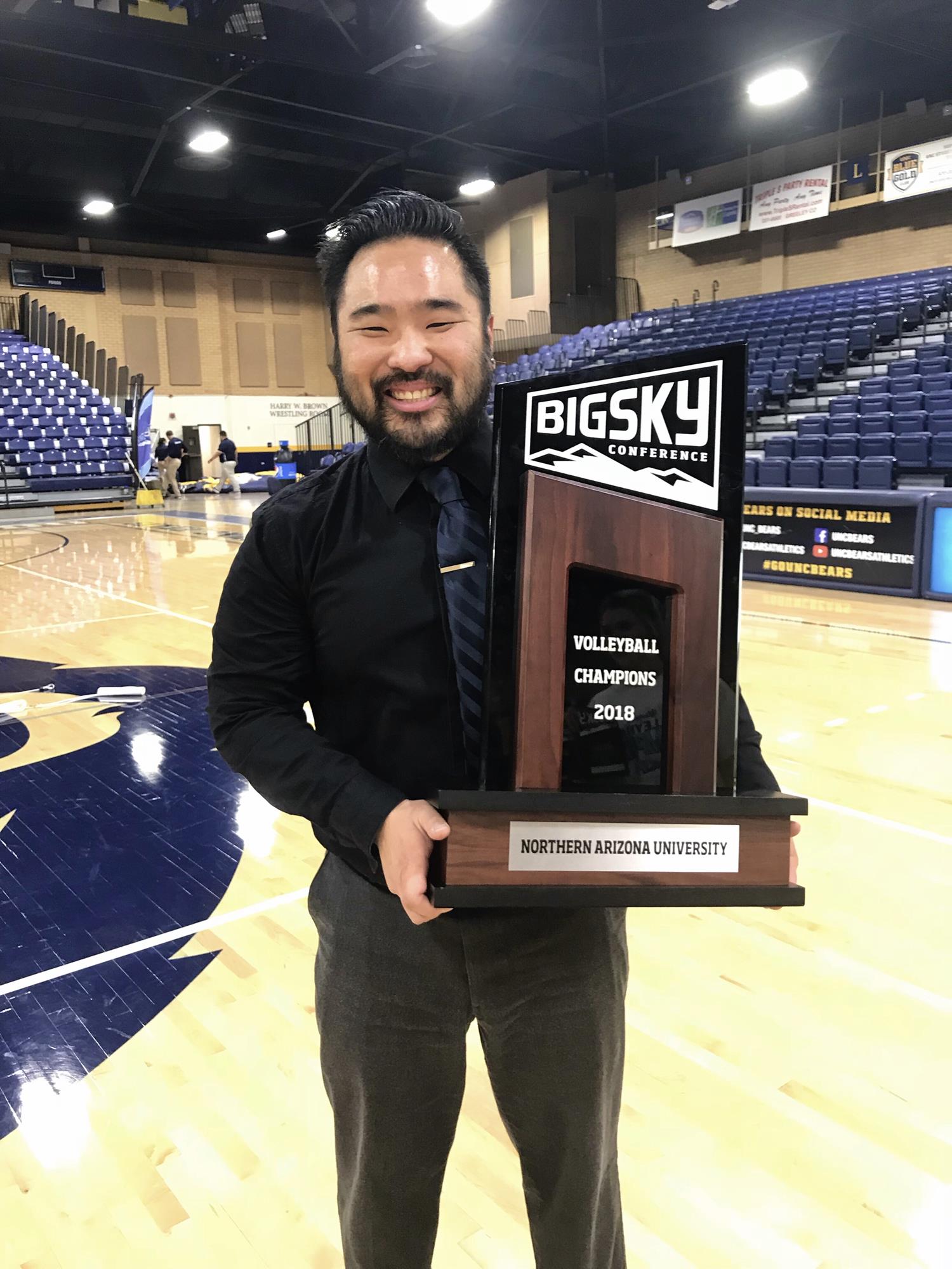 With the 2018 Big Sky Conference volleyball championship trophy, won by NAU.